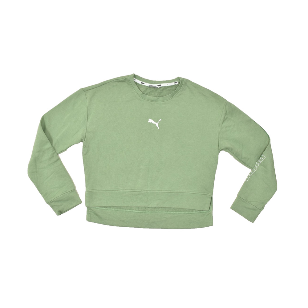 PUMA Women's Size Small Sage Green Logo Cropped Sweatshirt Pullover Cotton Blend